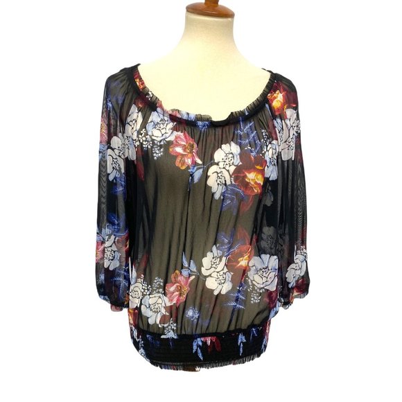 INC International Concepts women's top transparent floral size L - Picture 1 of 9